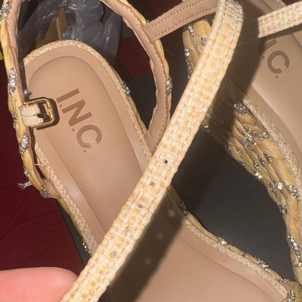 INC International Concepts Tan and Silver Woven Wedges - Picture 8 of 17